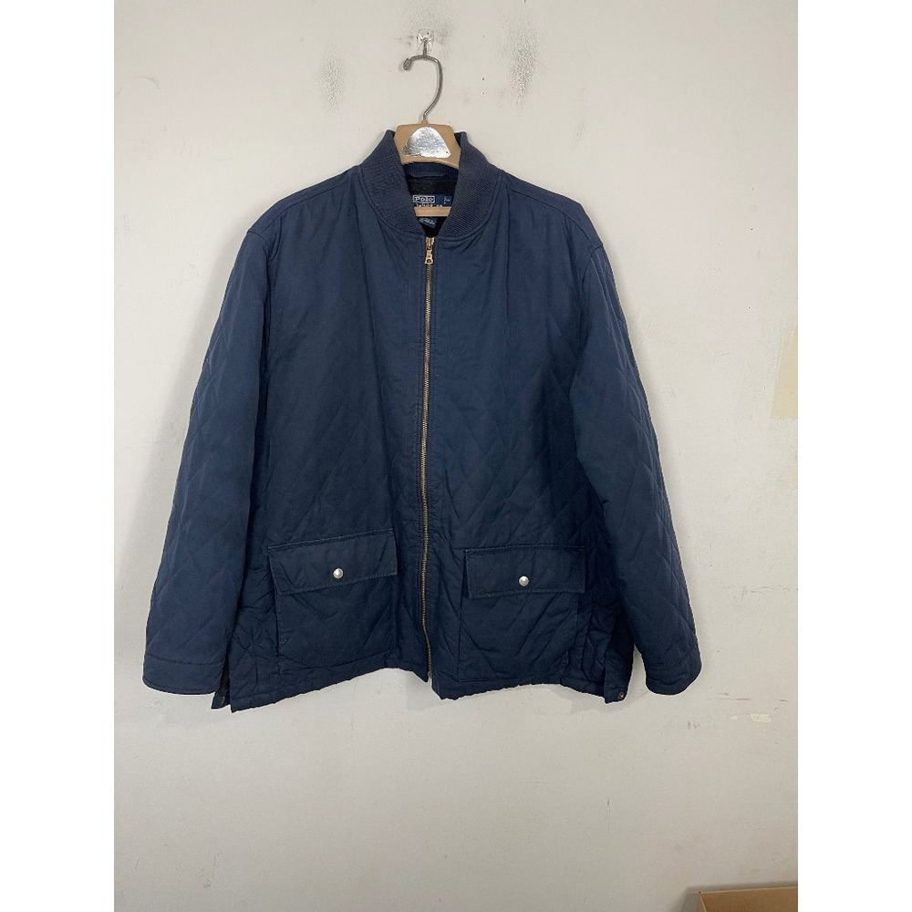 Polo Ralph Lauren Mens XL Navy Blue Quilted Bomber Jacket Wool Blend Barn Coat